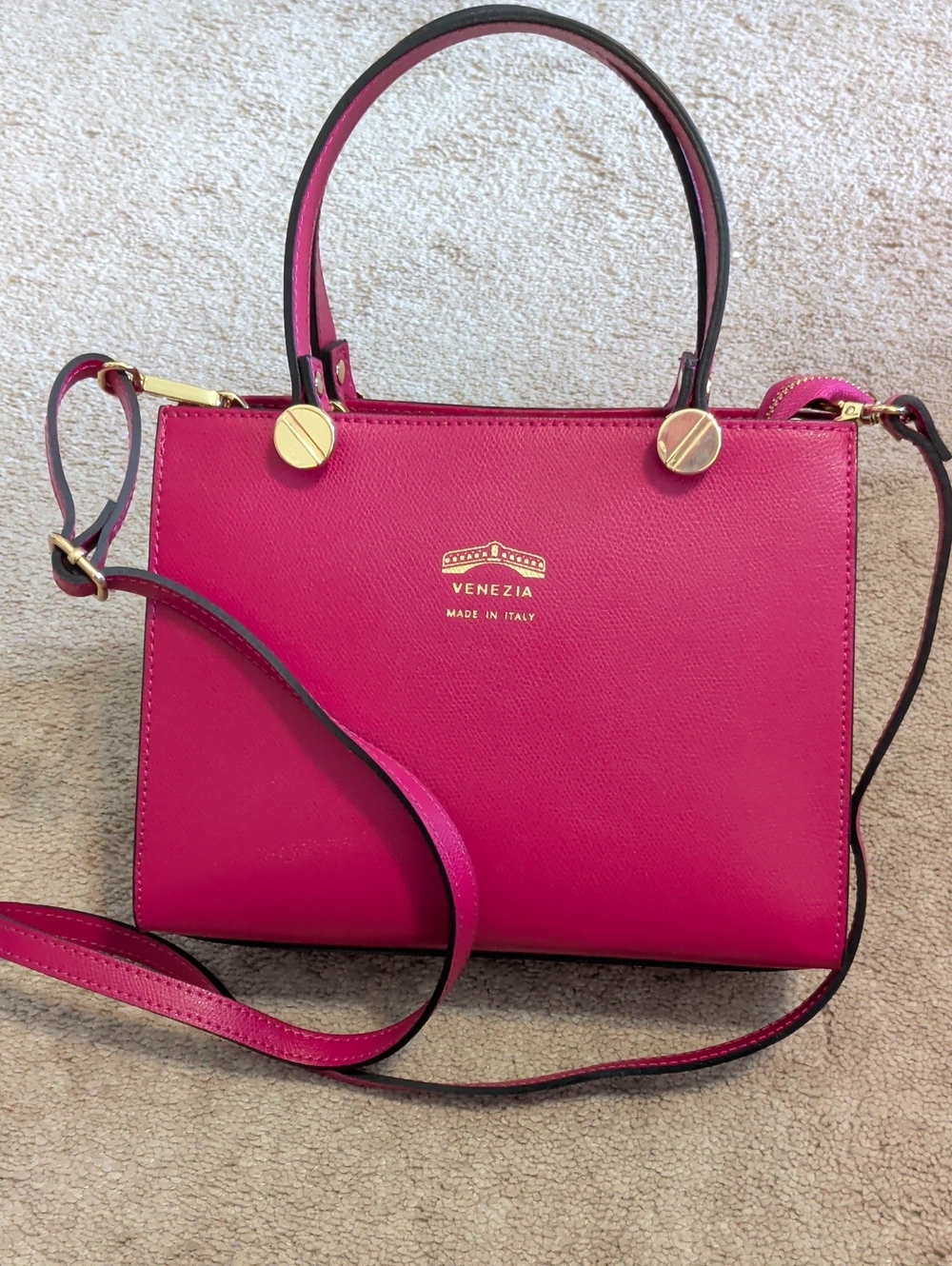 Venezia Fuchsia Leather Top-Handle Crossbody Satchel
